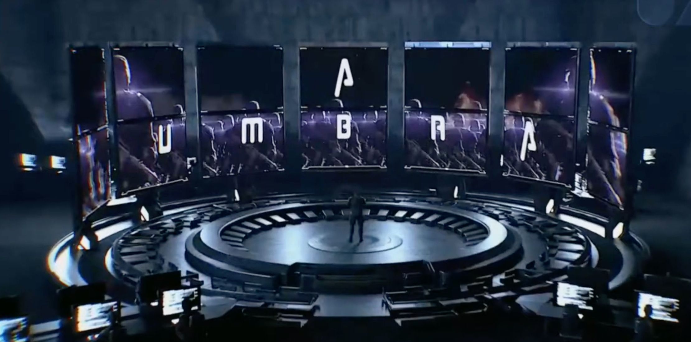 A series of screens, each displaying one letter to form the word UMBRA