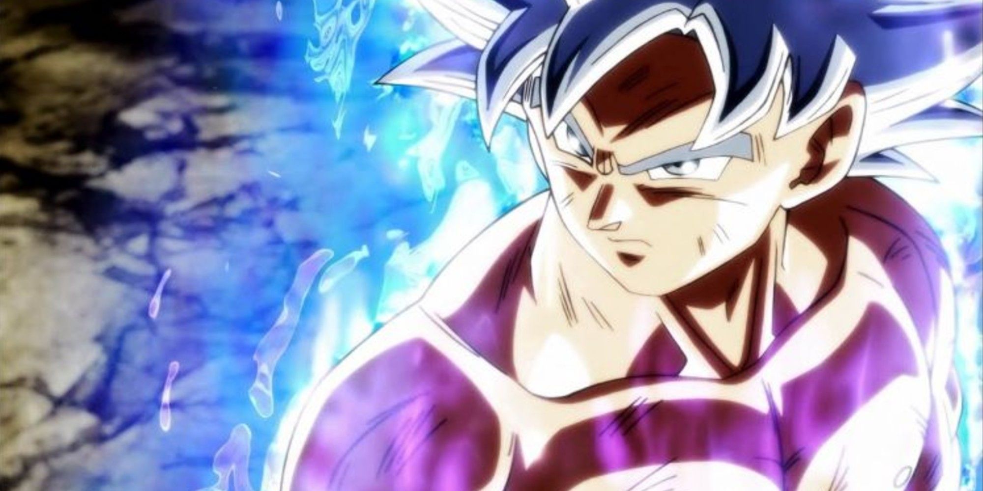 Dragon Ball Super Ultra Instinct mastered Goku glares at his enemies.