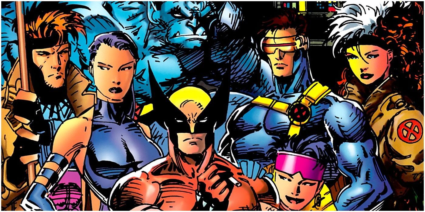 The 90s X-Men Blue Team (left to right): Gambit, Psylocke, Beast, Wolverine, Cyclops, Jubilee, and Rogue