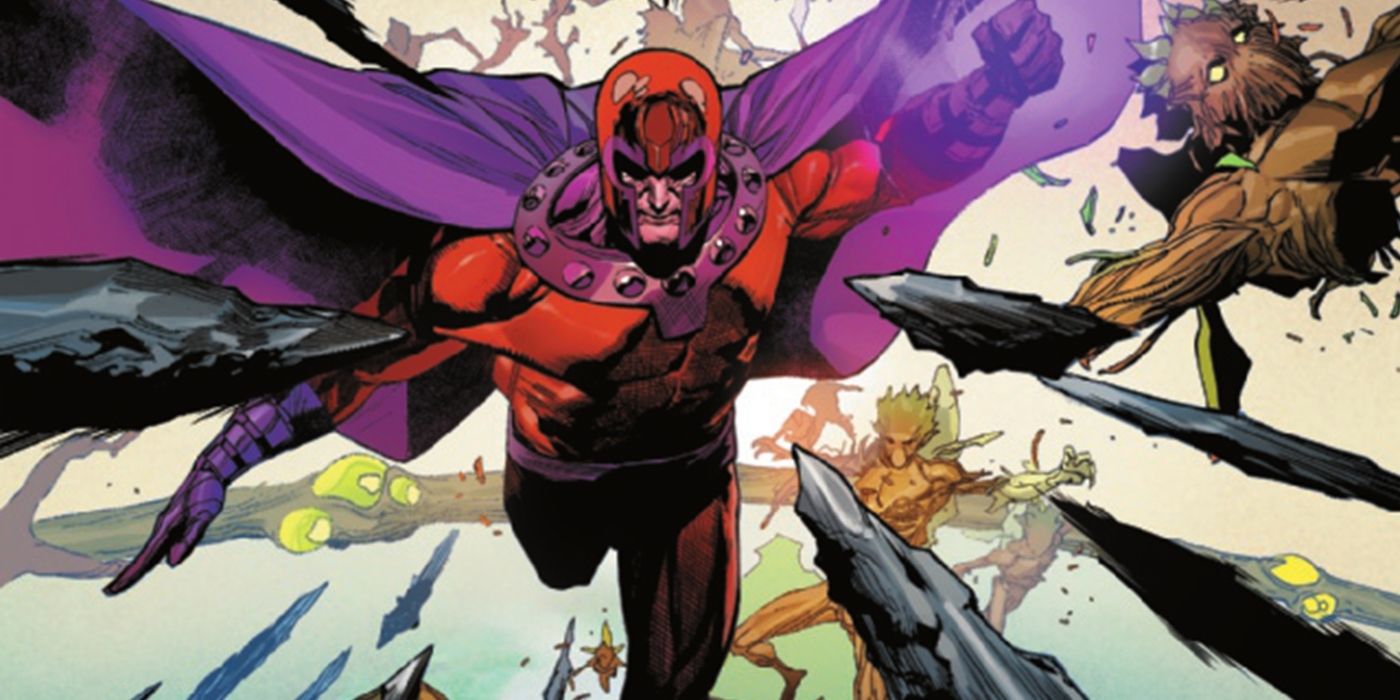 Magneto flinging metal shards in battle