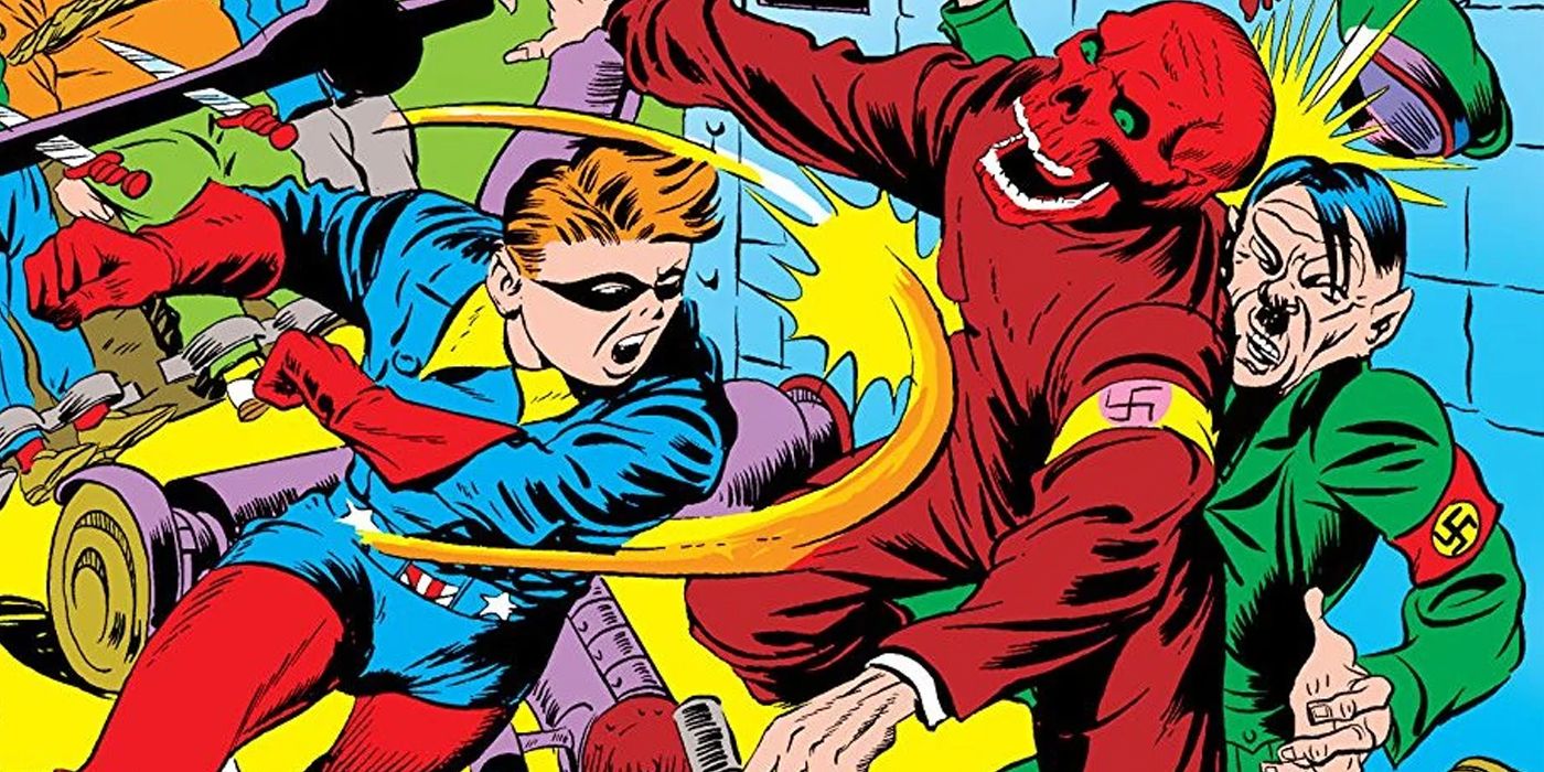 Bucky punches Red Skull into Hitler in Marvel Comics