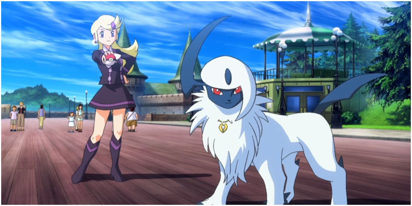 Absol Pokemon with its trainer in the anime
