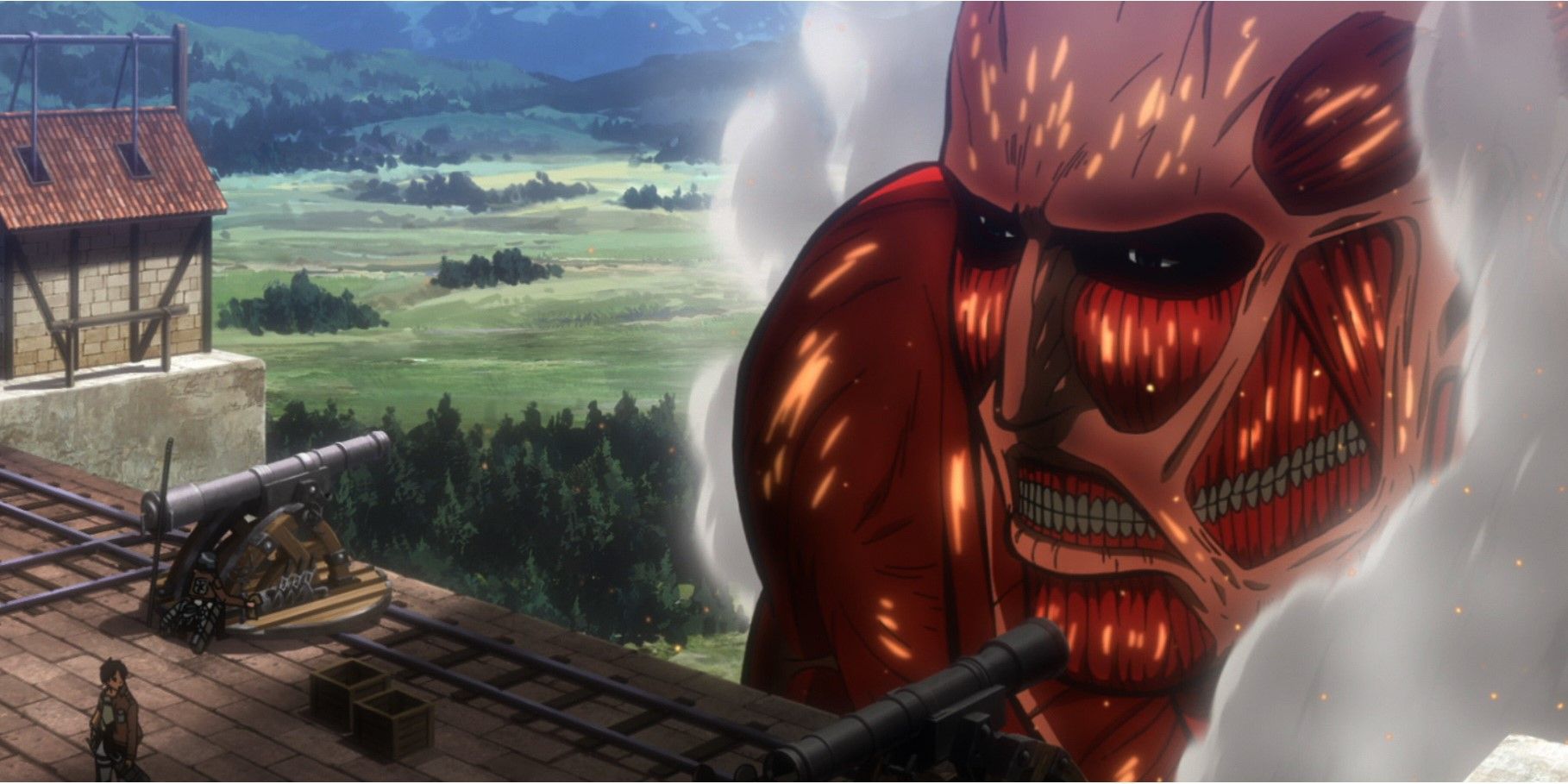 Colossal Titan looking at Eren