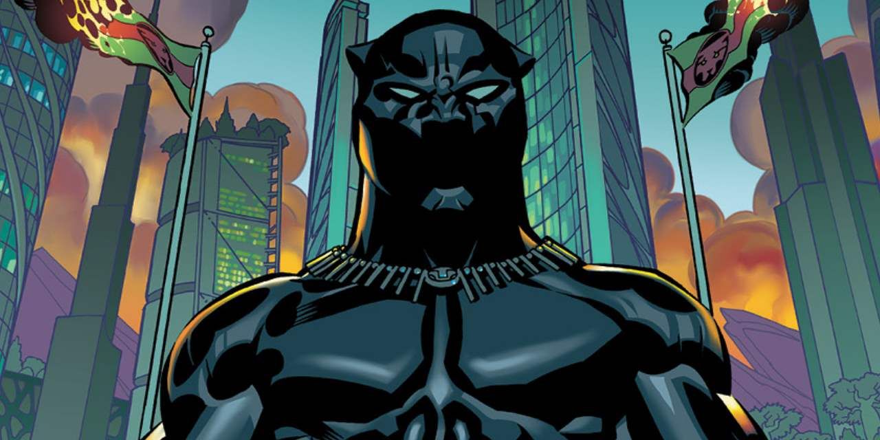 Black Panther, King of Wakanda in a city