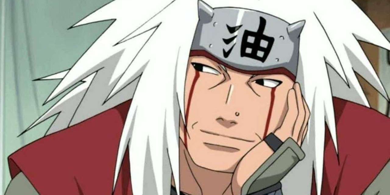 Jiraiya looks off to the side deep in thought in Naruto.