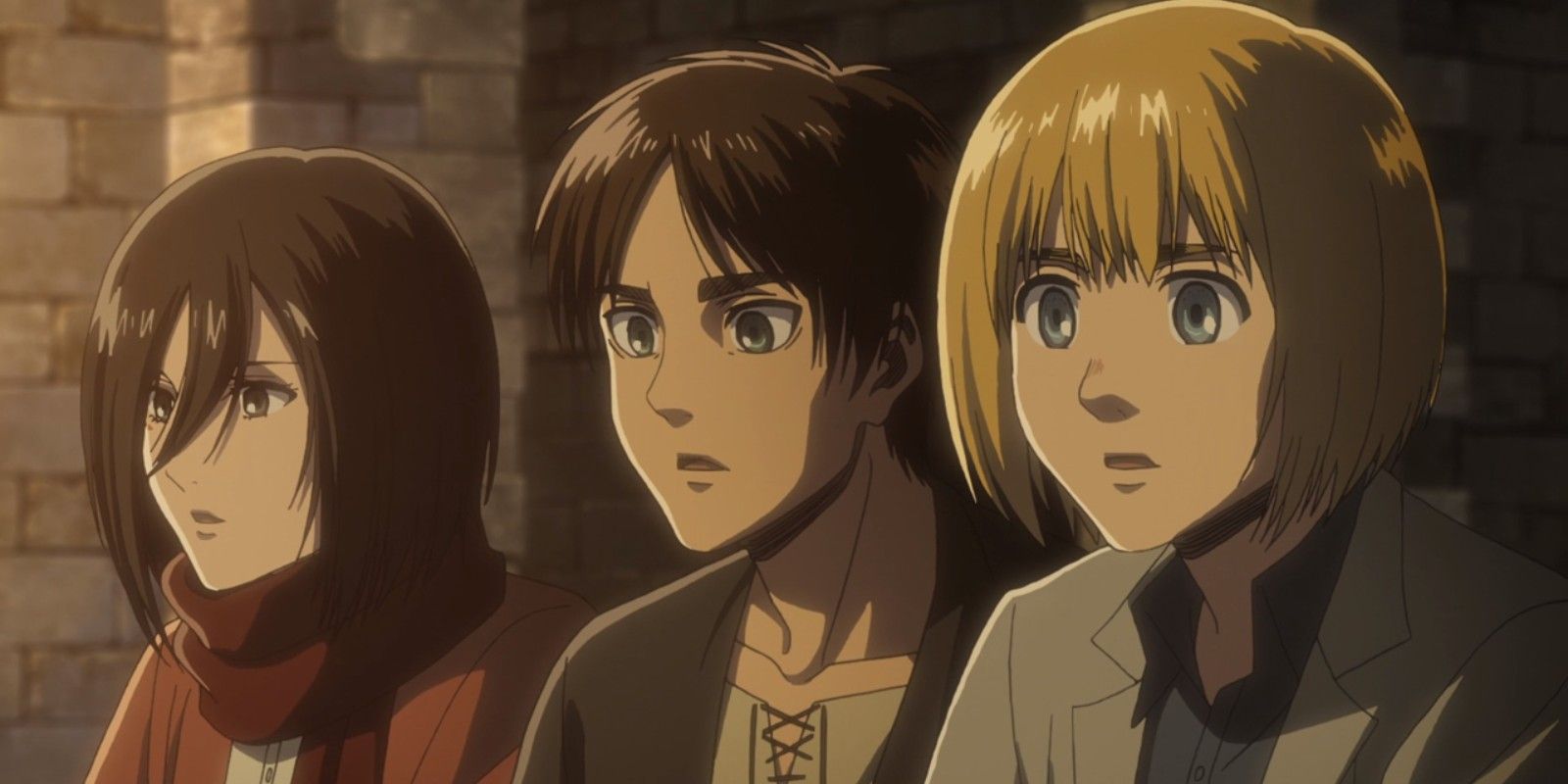 Mikasa, Eren, and Armin