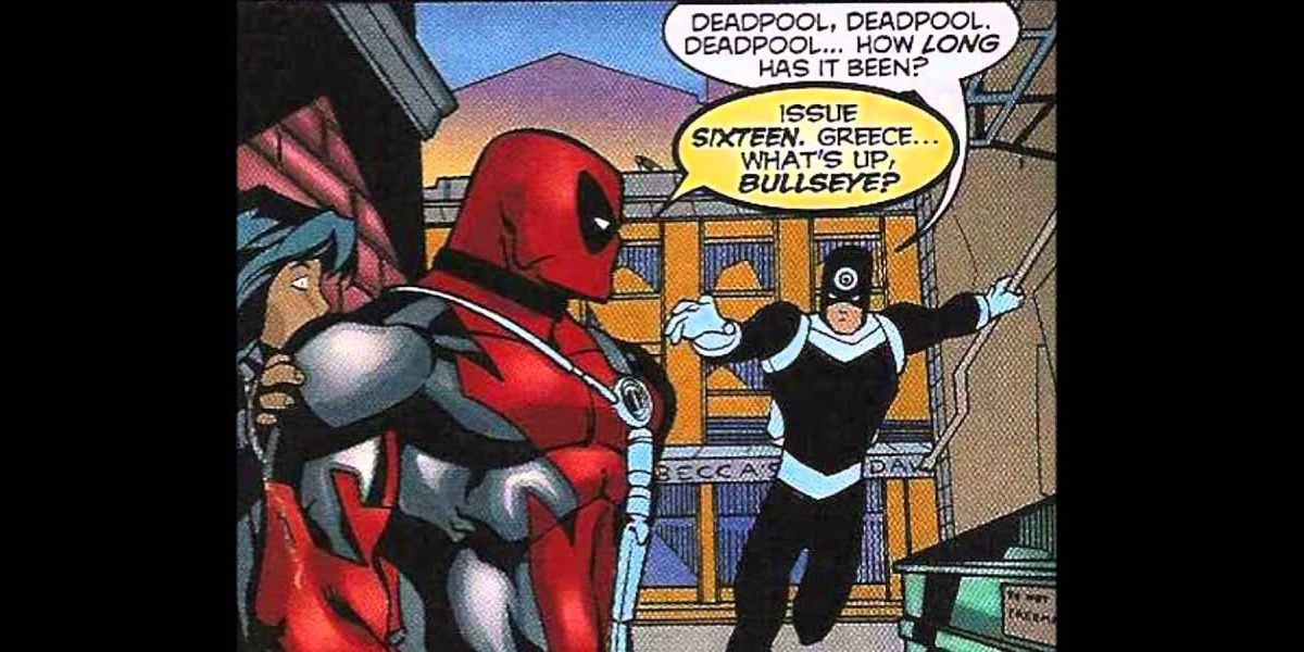 Deadpool talking to Bullseye in Marvel Comics
