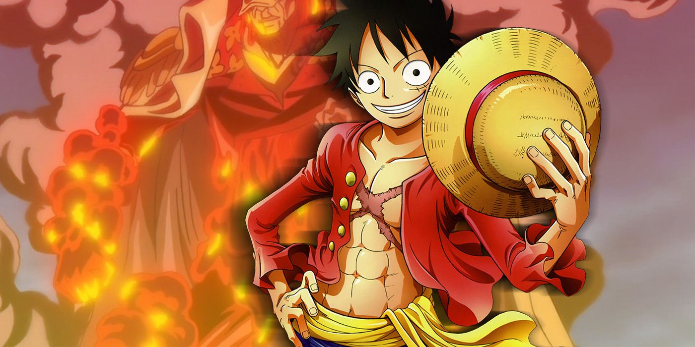Luffy D Monkey holding his straw hat, his chest scar exposed