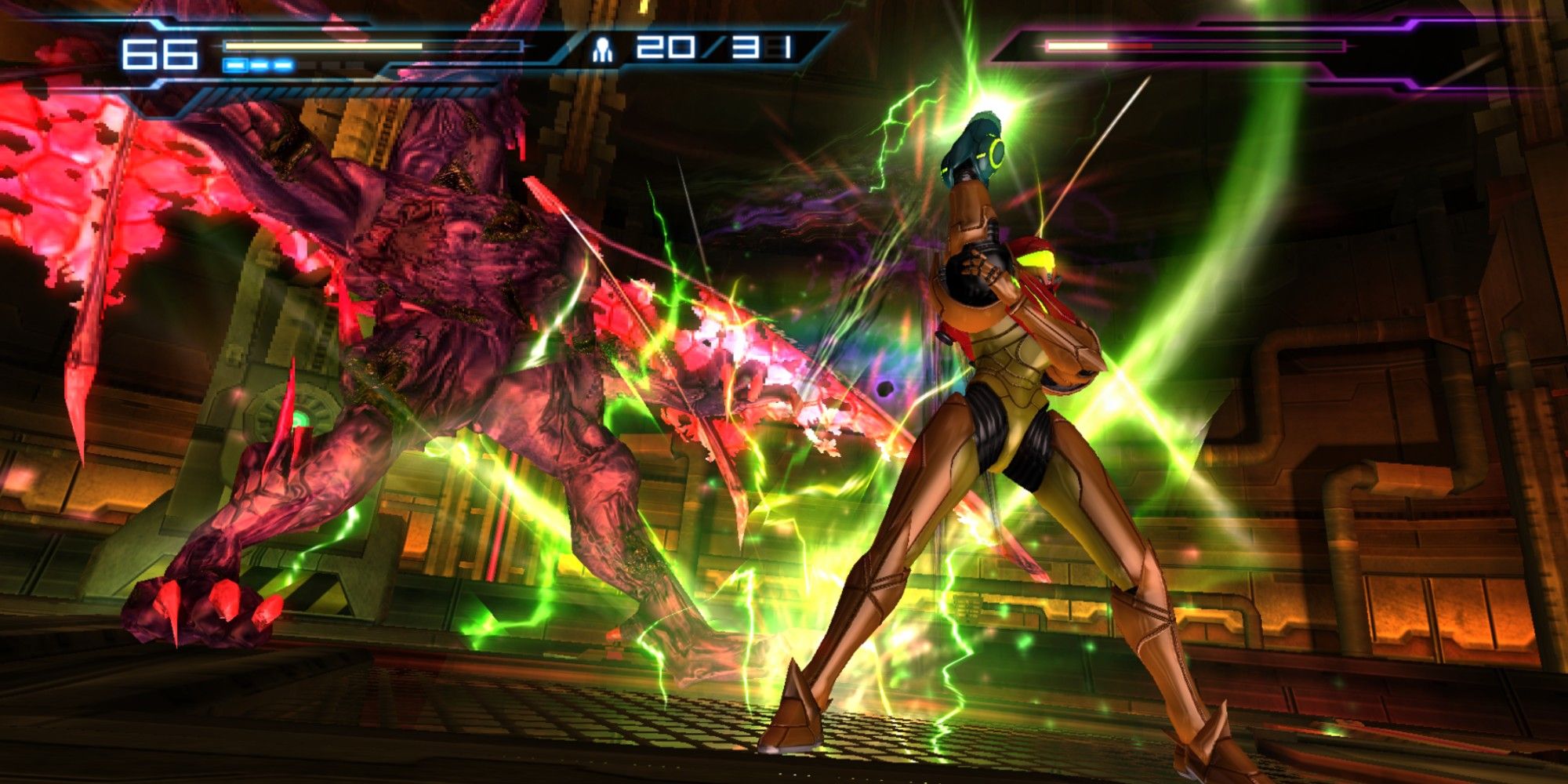 Samus performs melee attacks on aliens in Metroid: Other M