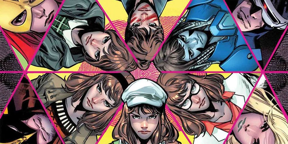 Kaleidoscope of Moira Mactaggart images in Dawn of X Marvel Comics