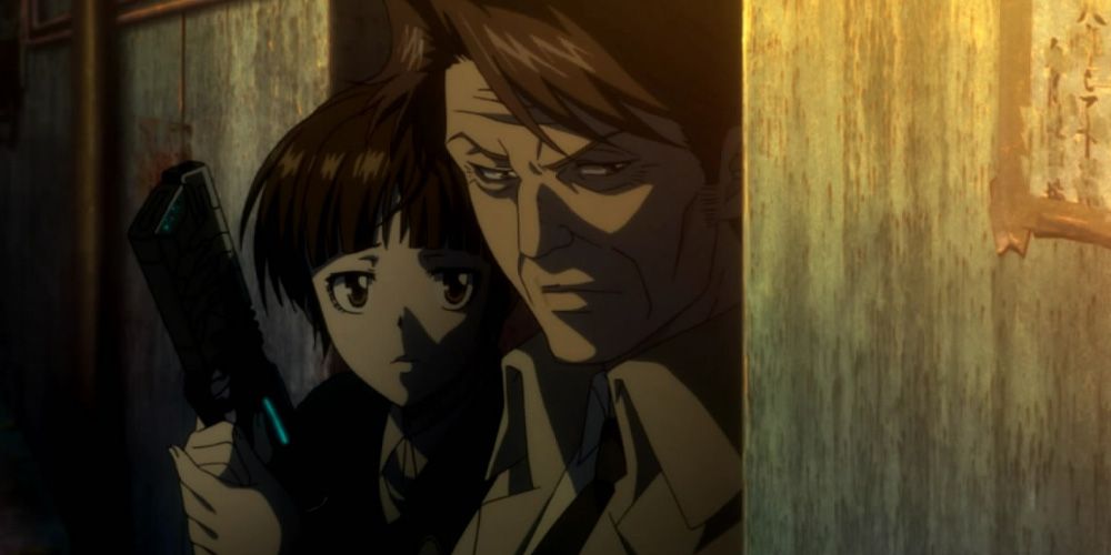 Akane hides from harm in Psycho-Pass Anime