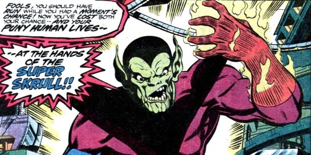 O Super Skrull usa o poder da tocha humana ao declarar que matará o Quarteto Fantástico.