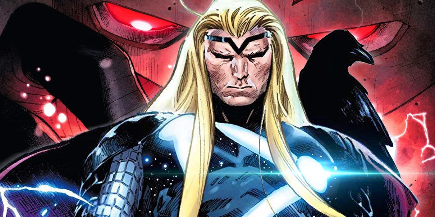 Thor closes his eyes with a raven on his shoulder in Marvel Comics