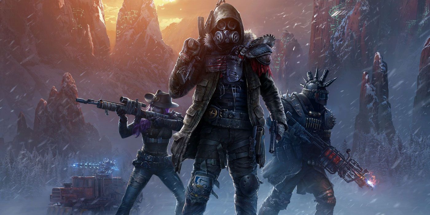 Wasteland 3 characters standing in front of snowy mountains
