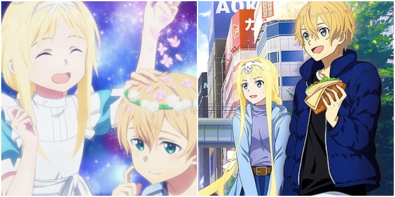 Alice and Eugeo in casual clothes and as children