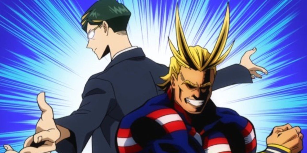 All Might and SIr Nighteye standing back to back from My Hero Academia