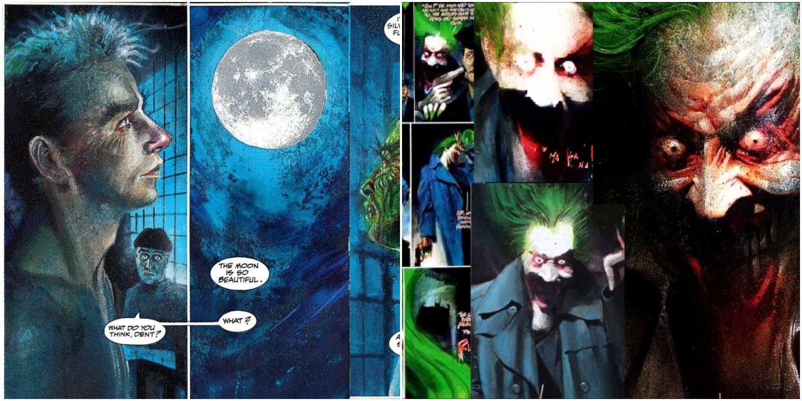 Dave McKean's art style with Joker and Two-Face in Arkham Asylum