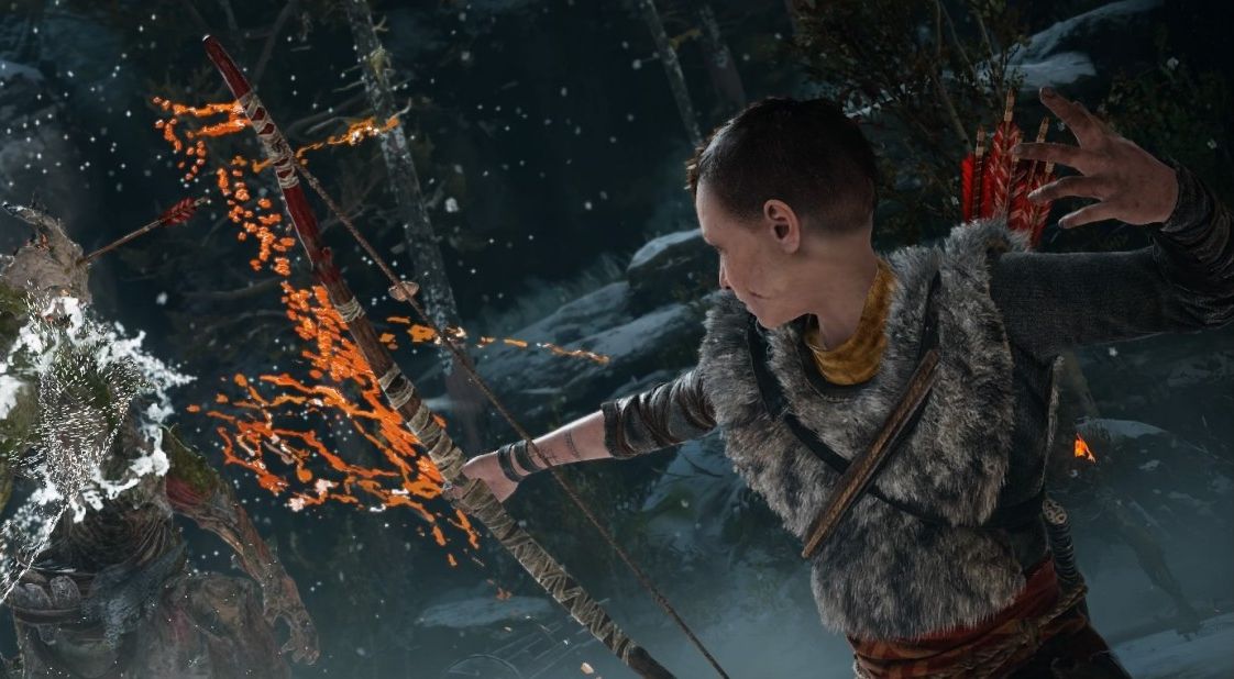 Atreus with bow in action.