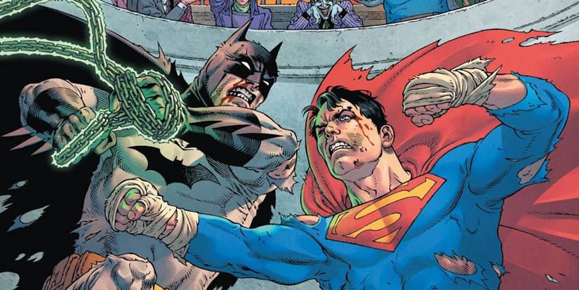 Batman fighting Superman.