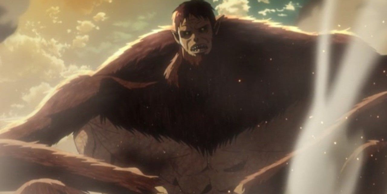 Beast Titan smiling and looking down at a scout.