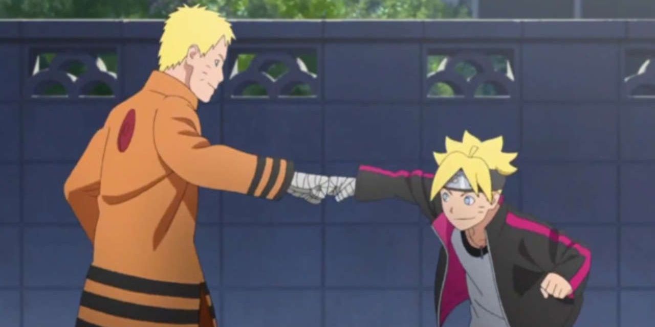 Boruto and Naruto fist bumping