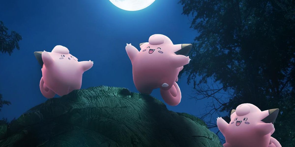 A group of Clefairy celebrate the moon in Pokemon GO