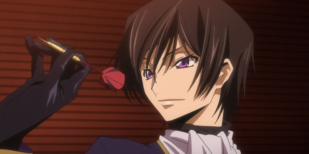 Code Geass Lelouch wearing his Zero outfit and throwing dart
