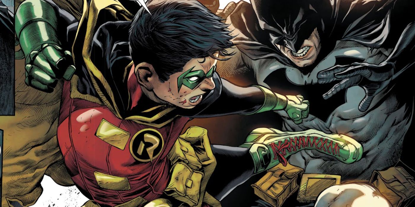 DC Comics Damian Wayne Kicking Bruce Wayne Robin Versus Batman