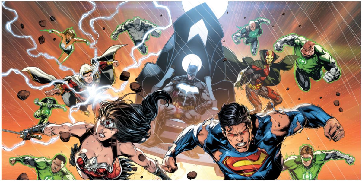 The New 52 Justice League and Green Lantern Corps during the Darkseid War