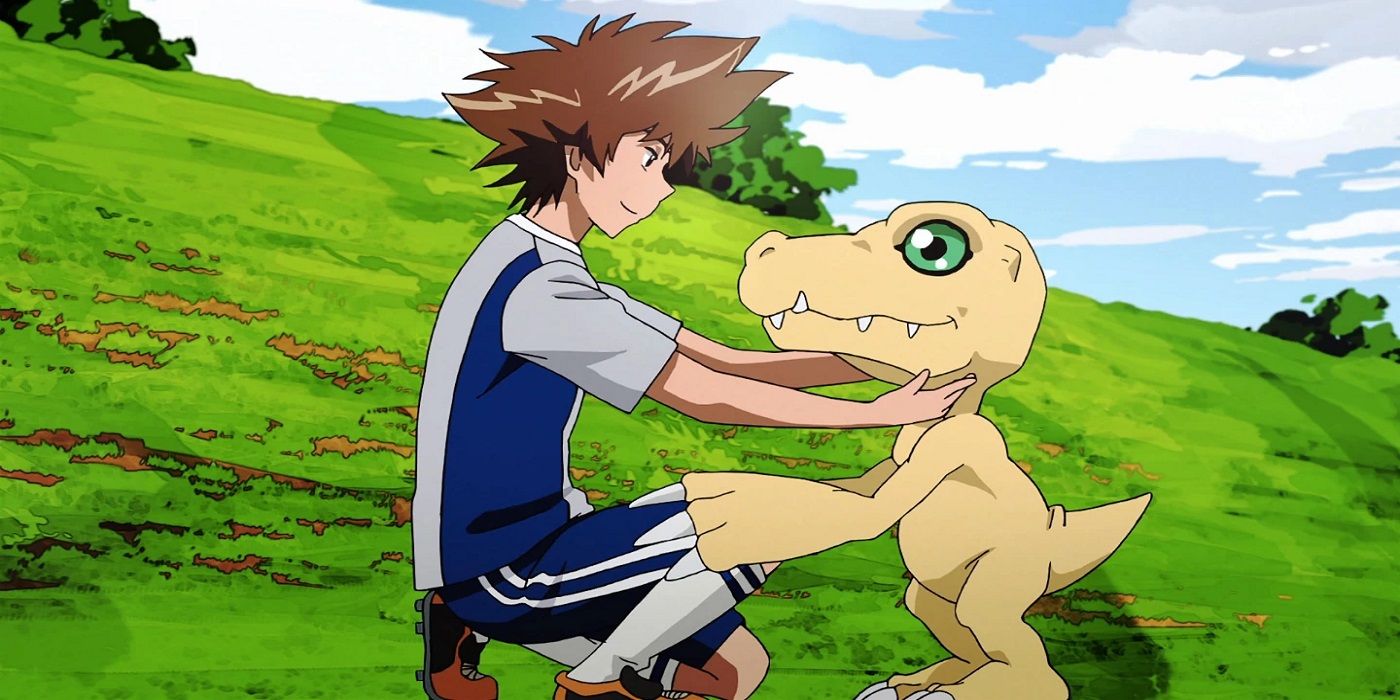 An older Tai greets Agumon in Digimon Adventure Tri