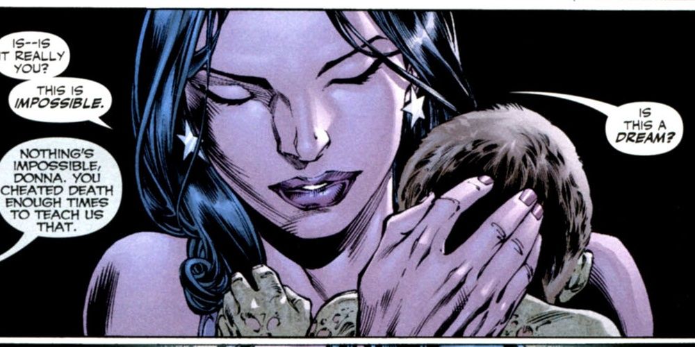 Donna Troy and her undead son, Robbie, in Blackest Night: Titans.