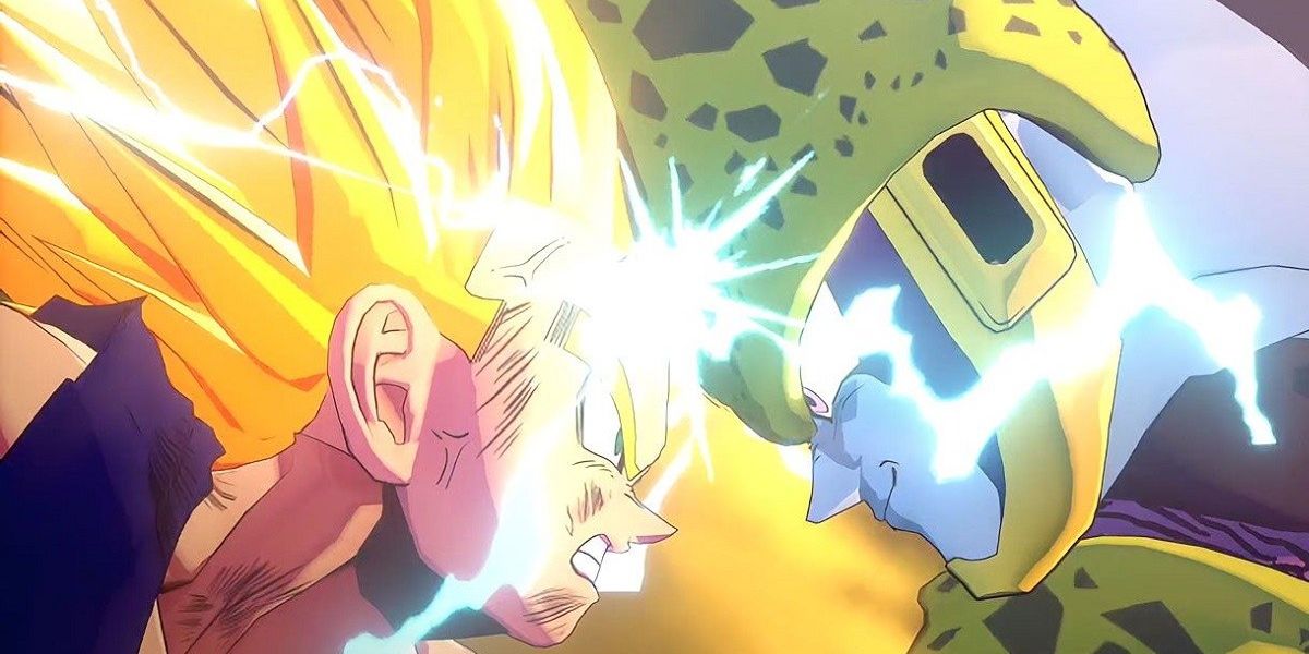 Super Saiyan 2 Gohan clashes with Perfect Cell in Dragon Ball FighterZ