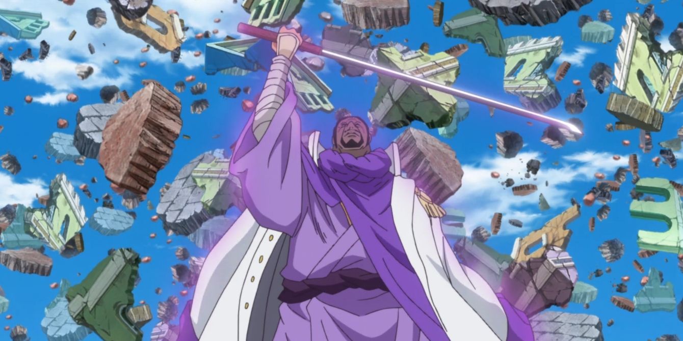 Fujitora using his gravity fruit in Dressrosa in One Piece.