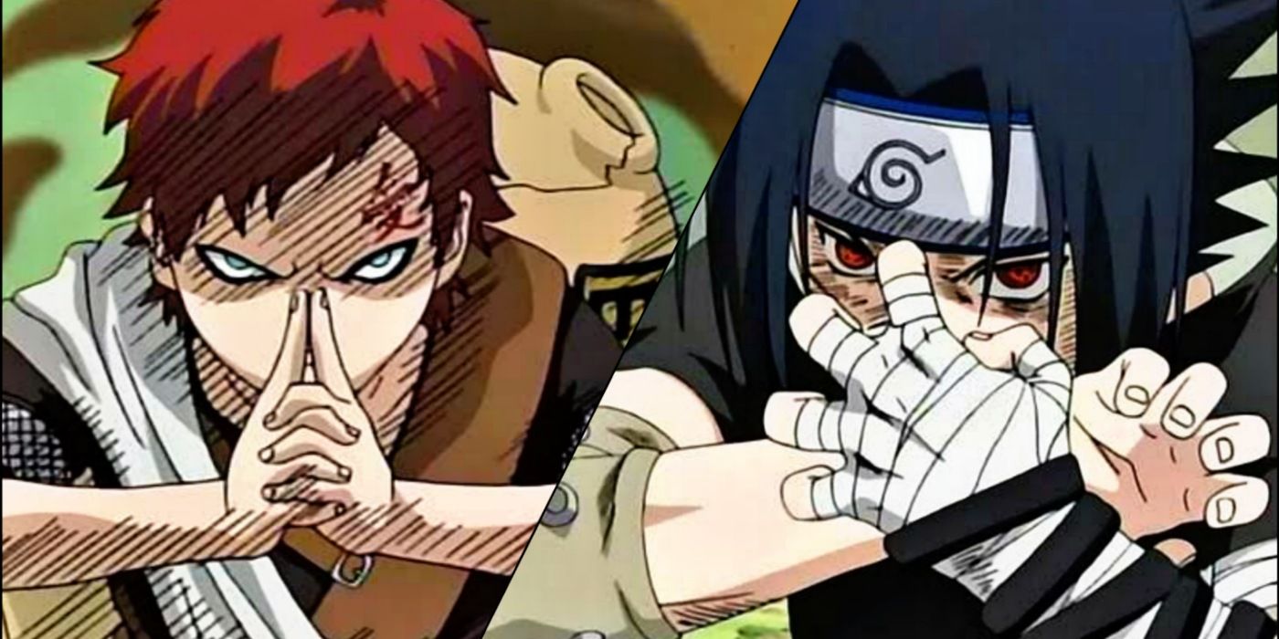 Gaara and Sasuke during the Chunin Exams in Naruto.
