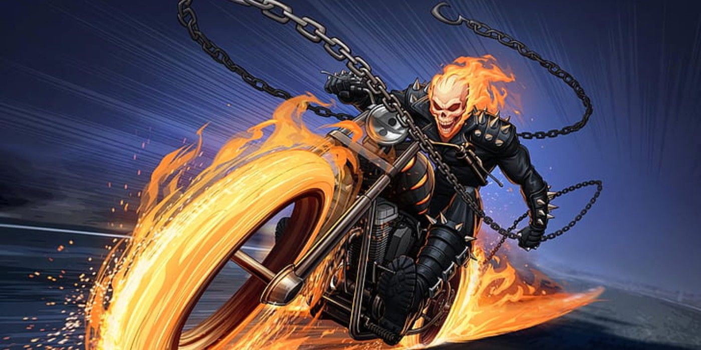 Ghost Rider riding on his bike