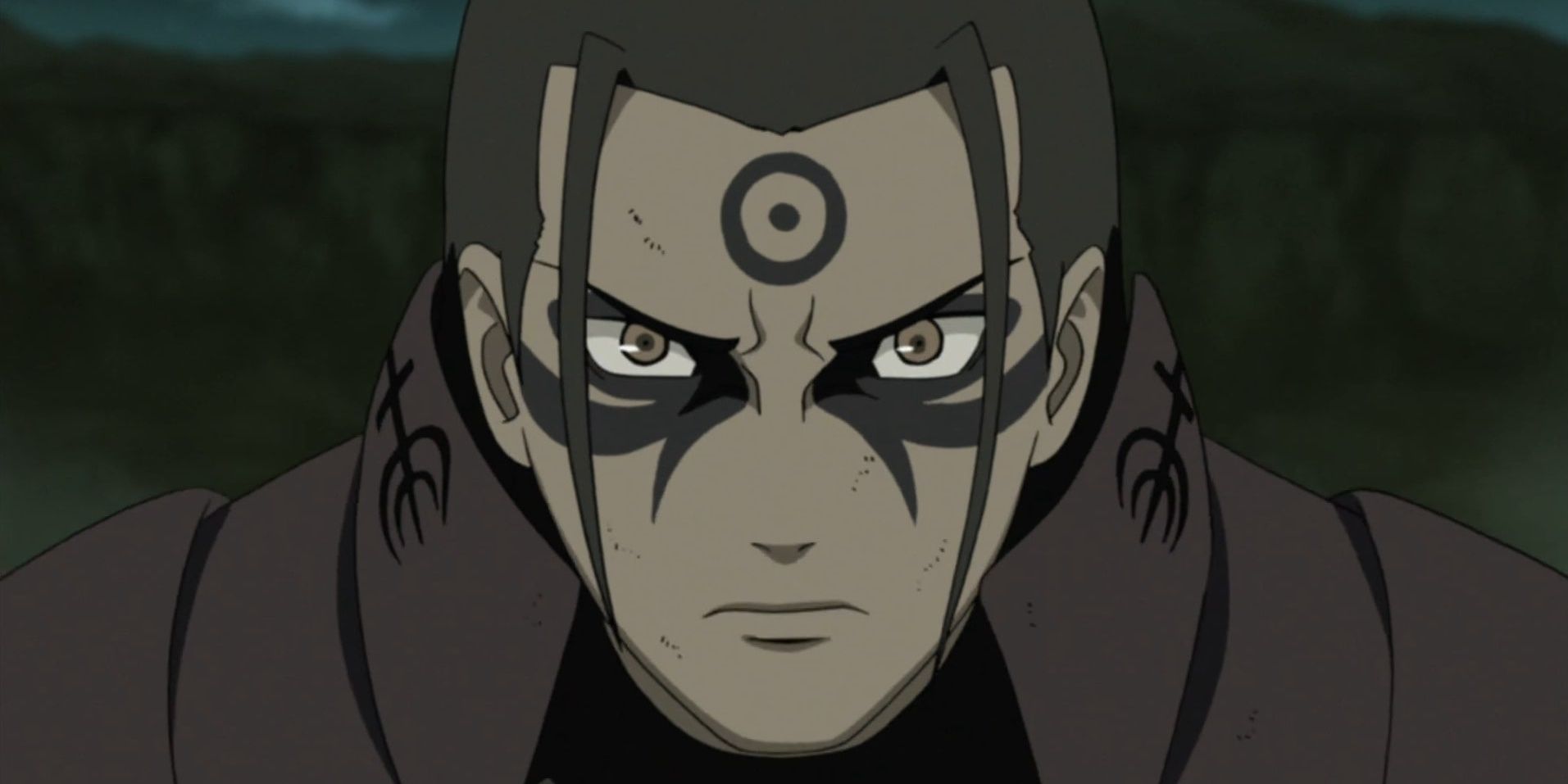 Hashirama Senju from Naruto Shipuuden looks straight at the camera with a stern expression.