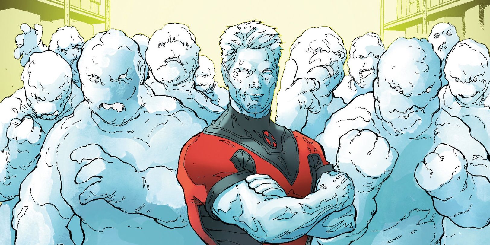 Iceman surrounded by snowpeople in Marvel Comics