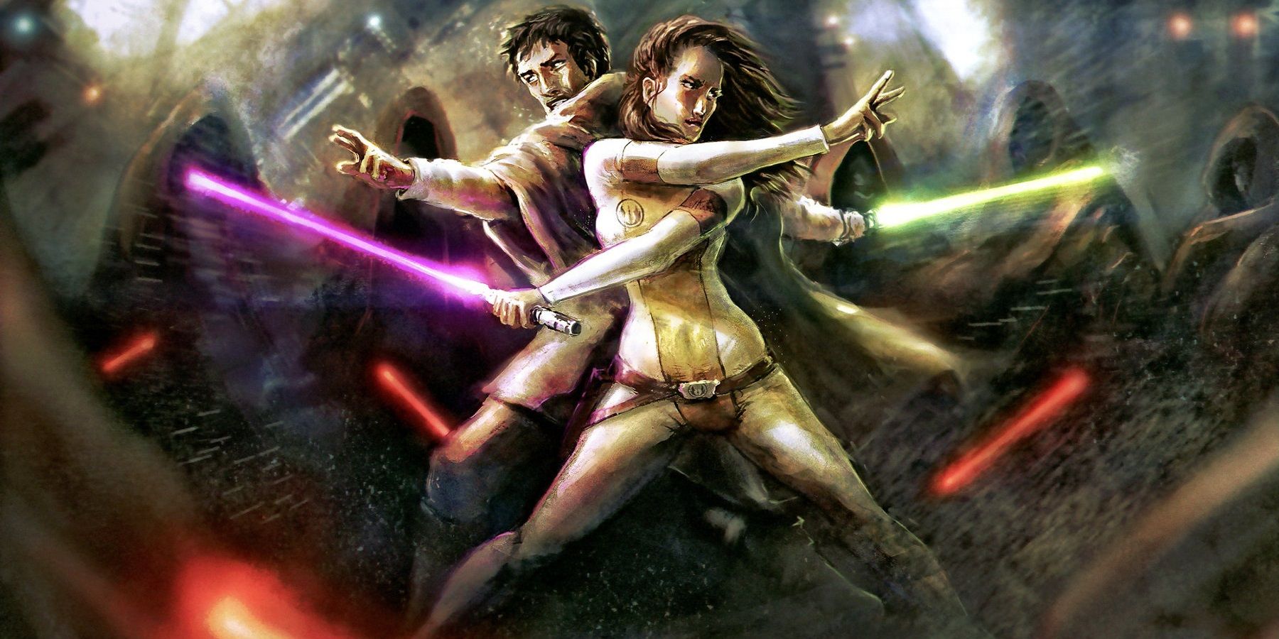 Jaina Solo fighting alongside her brother Jacen before his fall to the dark side.