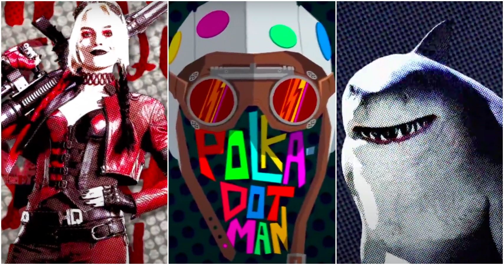 Harley Quinn, King Shark and Polka Dot Man