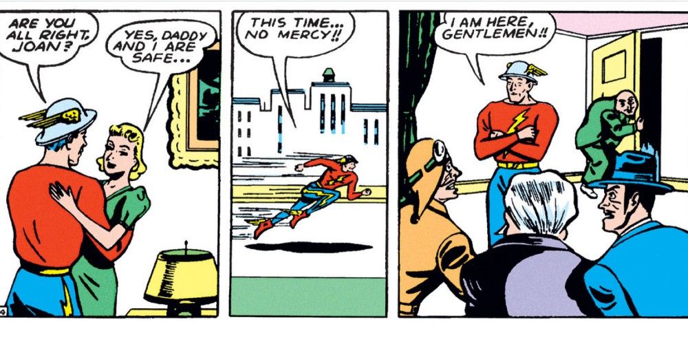 Jay Garrick, the Golden Age Flash, saves Joan Williams, his future wife