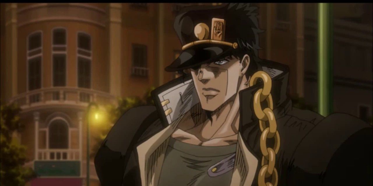 JoJo Bizarre Adventure character wearing a hat, jacket, and chain