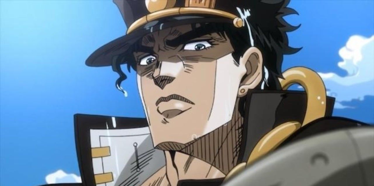 Jotaro with an angry expression on his face.
