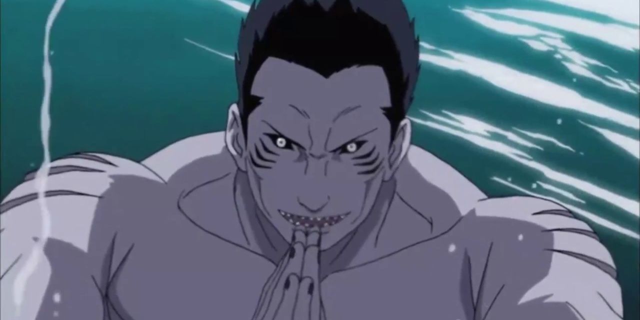 Kisame using the Water Release: Great Shark Bullet Technique in Naruto.