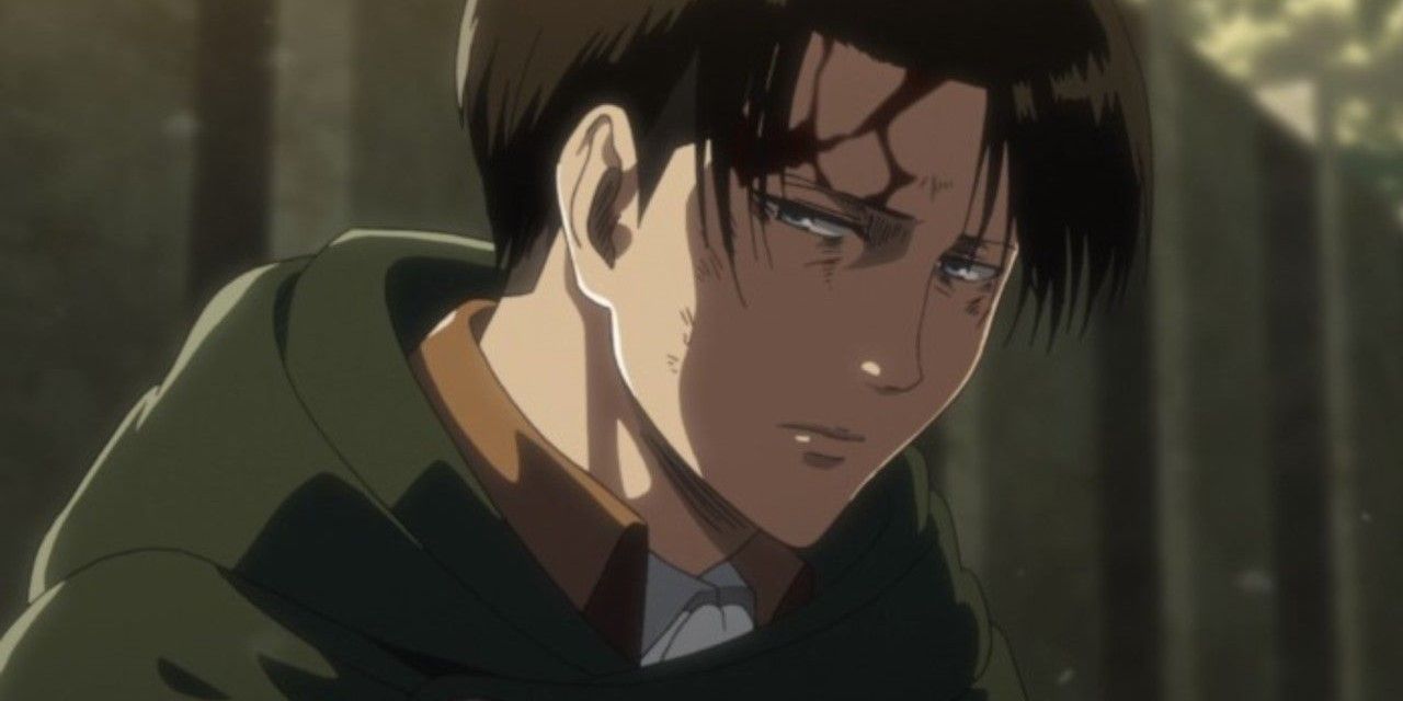 Attack on Titan's Levi being sad over Erwin's death.