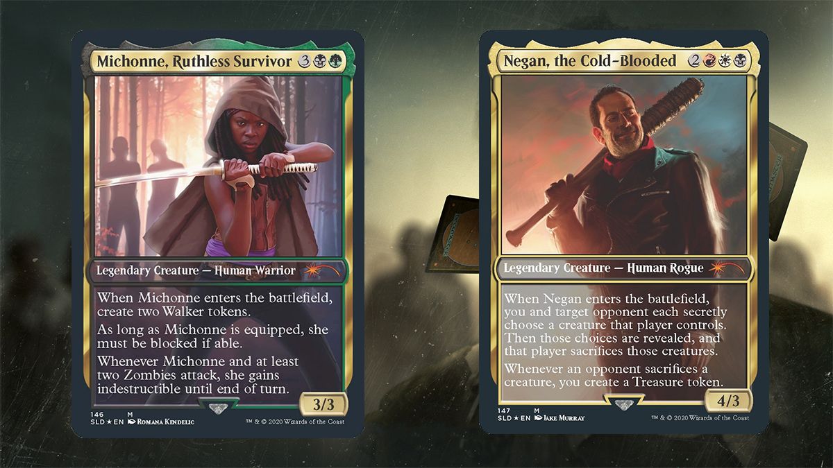 Two of the new cards from Secret Lair X The Walking Dead