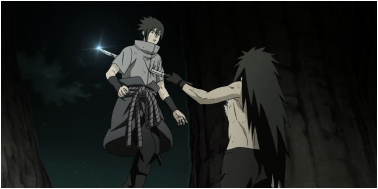 Madara stabbing Sasuke in Naruto Anime show