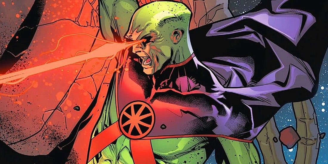 Martian Manhunten shooting lasers through his eyes in DC Comics.