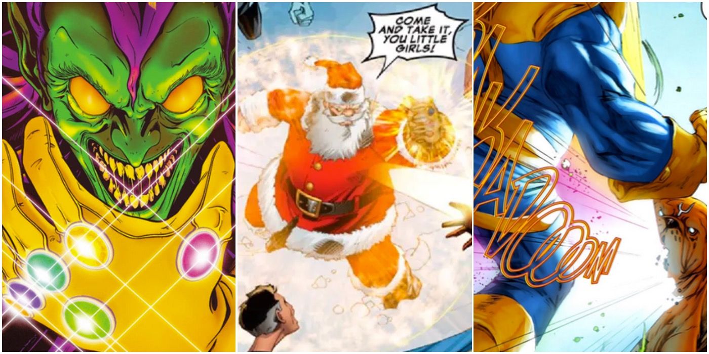 Marvel Infinity Gauntlet Green Goblin Smug Santa Claus Attack Lockjaw Blasts Thanos Trio Header