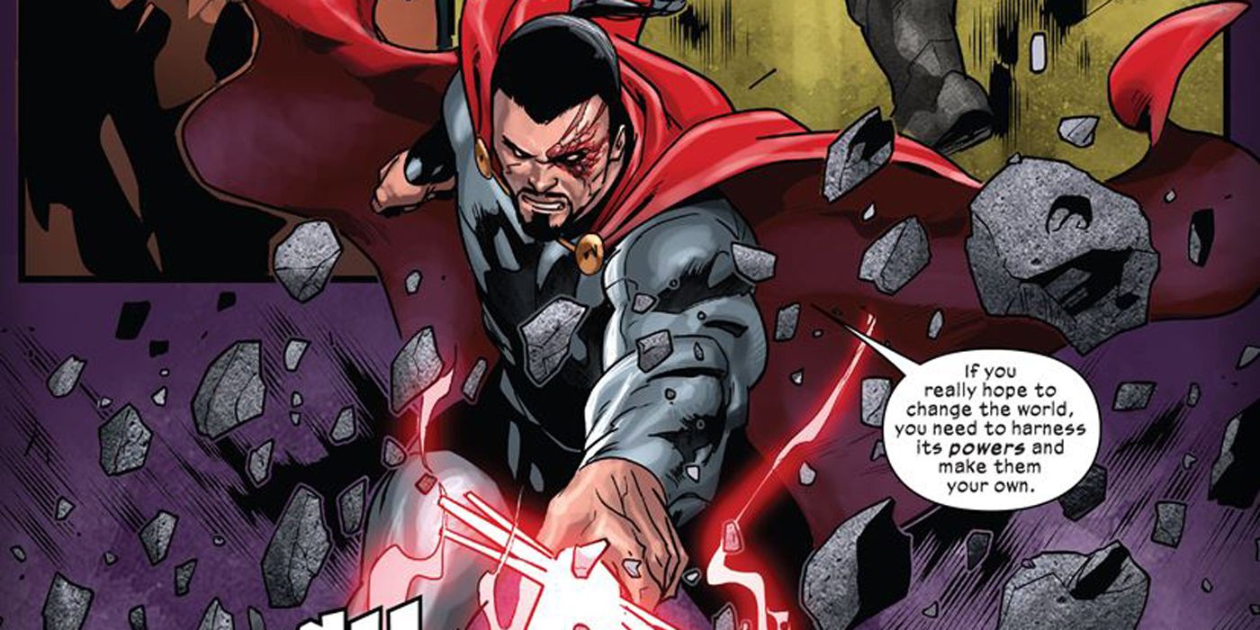 Mikhail Rasputin summoning energy blasts in an X-Men comic panel