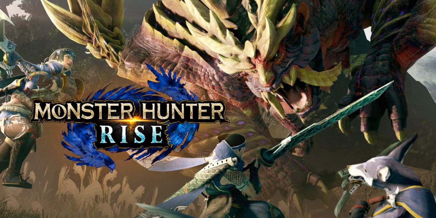 Imagem promocional de Monster Hunter Rise com uma equipe lutando contra um Magnamalo.